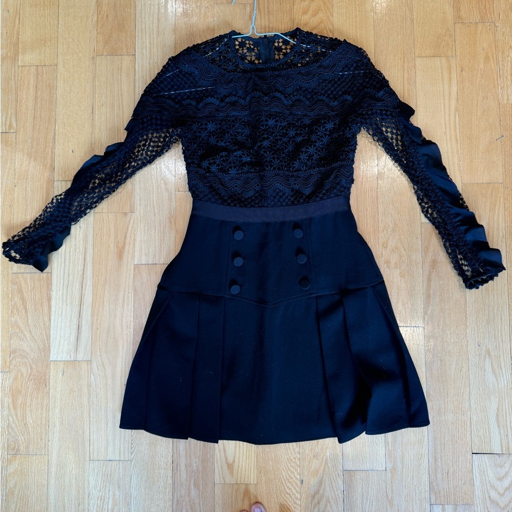 Self-Portrait Black Long Sleeve Lace and Crochet Mini Dress - Picture 4 of 4
